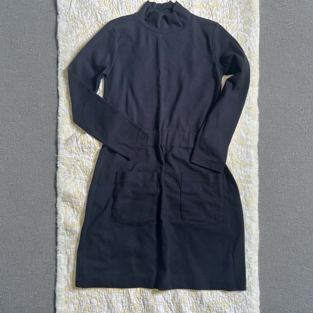 NWT Organic Cotton Black Women's Mockneck Turtleneck Dress with Pockets